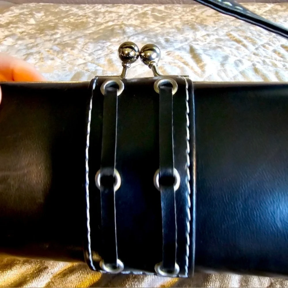 PURSE: Black & Silver Cylindrical Clutch, Vintage. EUC